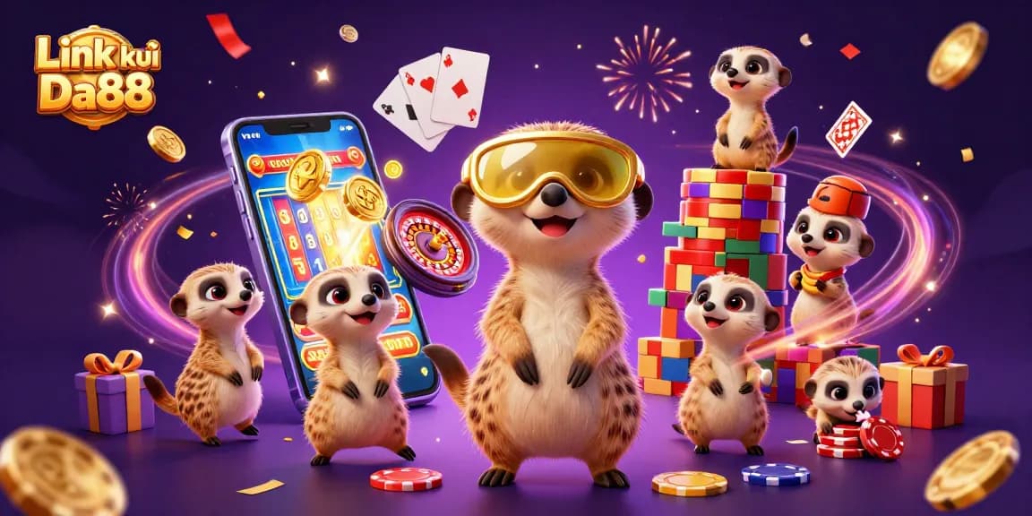 Engage with the thrilling atmosphere of Link đăng ký Da88 casino with vibrant meerkats orchestrating the fun.