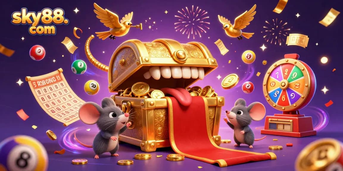 Engage with exciting winning strategies at sky88. com while exploring a vibrant, animated casino atmosphere.