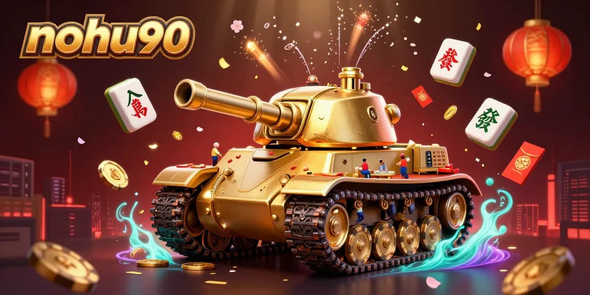 Experience the excitement of nohu90, featuring a golden beetle tank casino with dynamic gambling elements in a vibrant 3D scene.