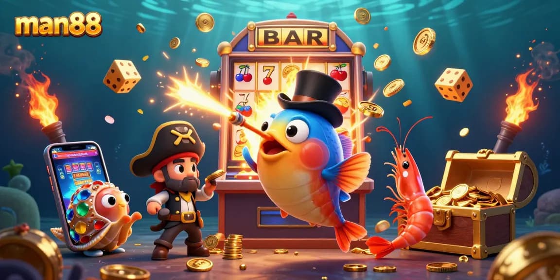 Spin the reels at man88 with a vibrant scene of winning characters and casino excitement