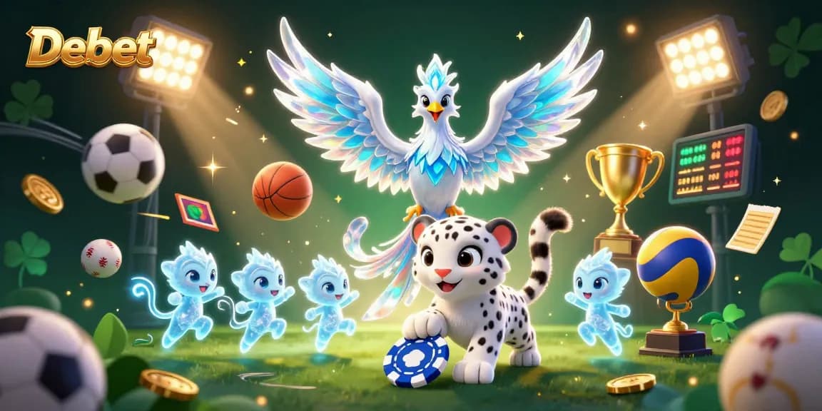 Experience the magic of Debet Casino with an ice phoenix and vibrant gaming elements.