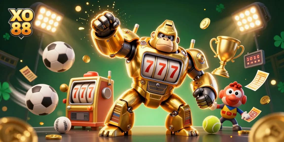 Experience thrilling wins with XO 88's dynamic gaming world featuring colorful sports action and vibrant casino elements.