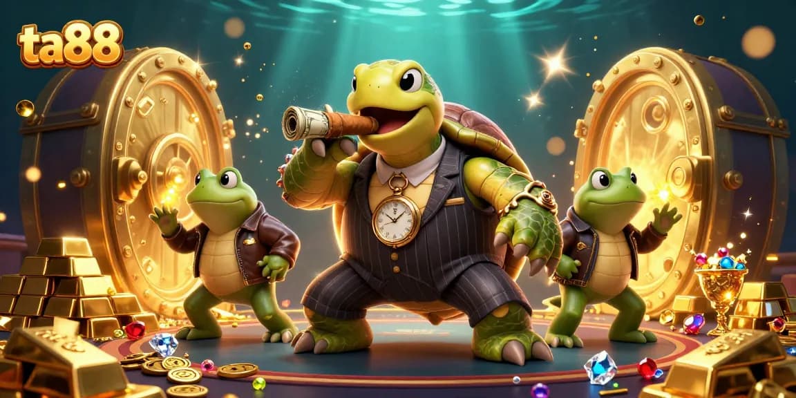 Experience the thrilling atmosphere at ta88 with a decorated casino scene featuring a stylized turtle and dynamic game elements.