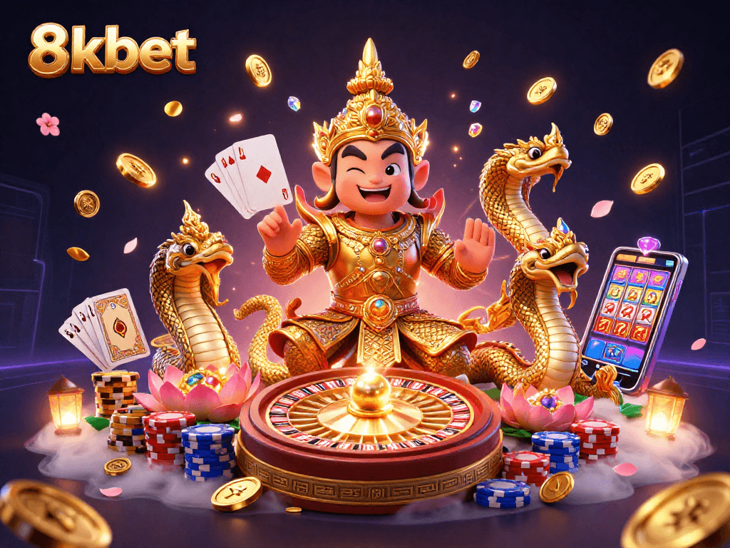 Win big with engaging 8kbet casino gaming, featuring golden guardian and spinning roulette.