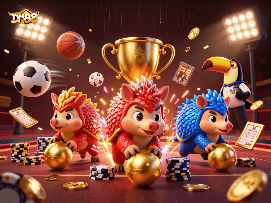 Engage with exciting gameplay at DN88 featuring dynamic pangolin characters in a vibrant casino atmosphere.
