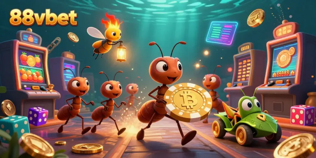 Experience thrilling gameplay at 88vbet as cartoon ants execute a casino heist for gold.