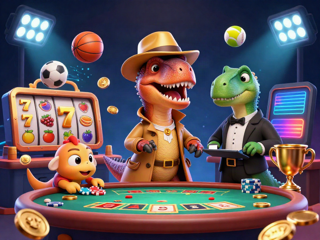 Experience the thrill of HITCLUB with a lively casino scene featuring animated characters and vibrant gaming elements.