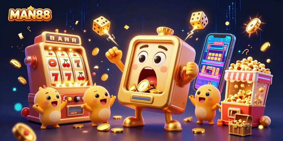 Celebrate wins with MAN88's animated slot machine and vibrant casino elements.