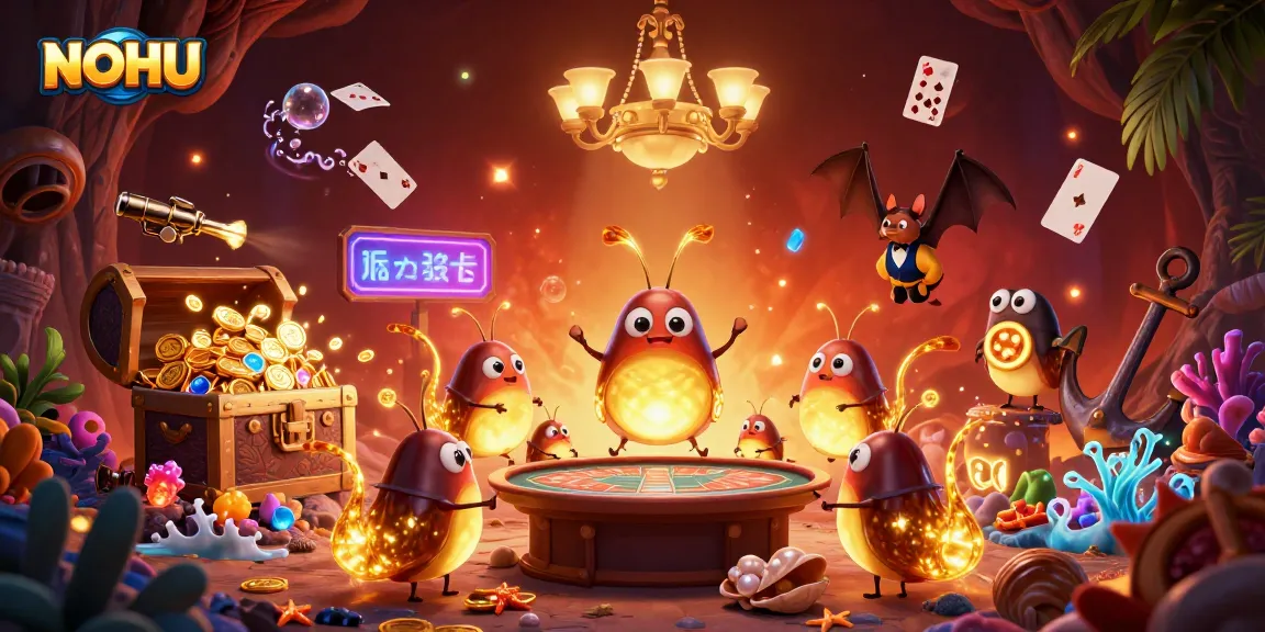 Engage with NOHU's vibrant cave casino experience featuring glowworms and dynamic game elements.