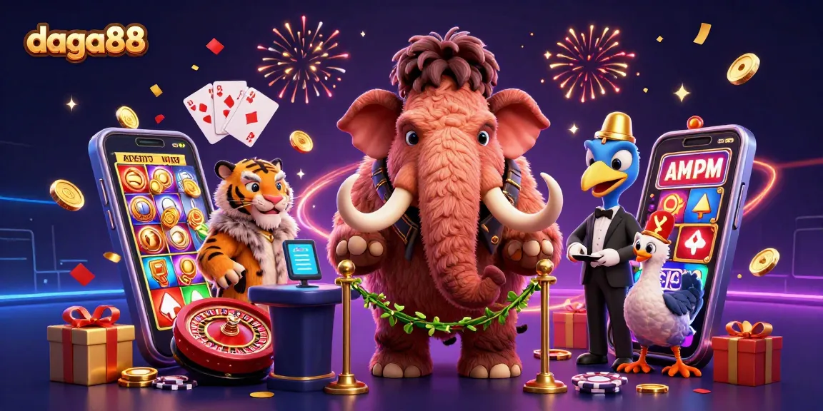 Experience the excitement of daga88 with a vibrant 3D casino scene featuring unique characters and dynamic game elements.