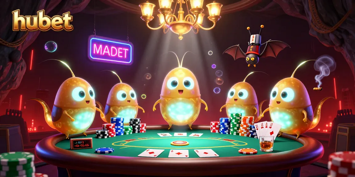 hubet showcases glowing casino action with colorful poker chips and a bat dealer in a vibrant cave-like setting