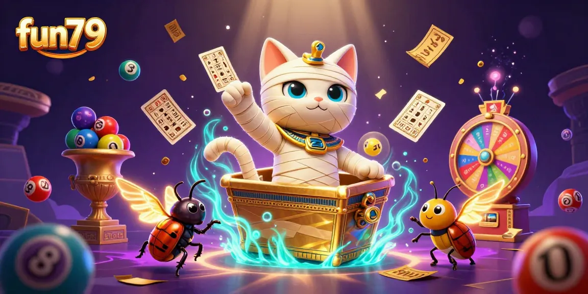 Experience fun79 excitement with a cartoon cat and elements in a vibrant casino scene.