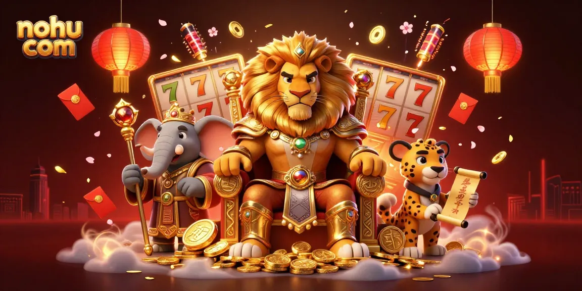 Experience thrilling online gambling with nohu com featuring a majestic lion king and vibrant slot elements.