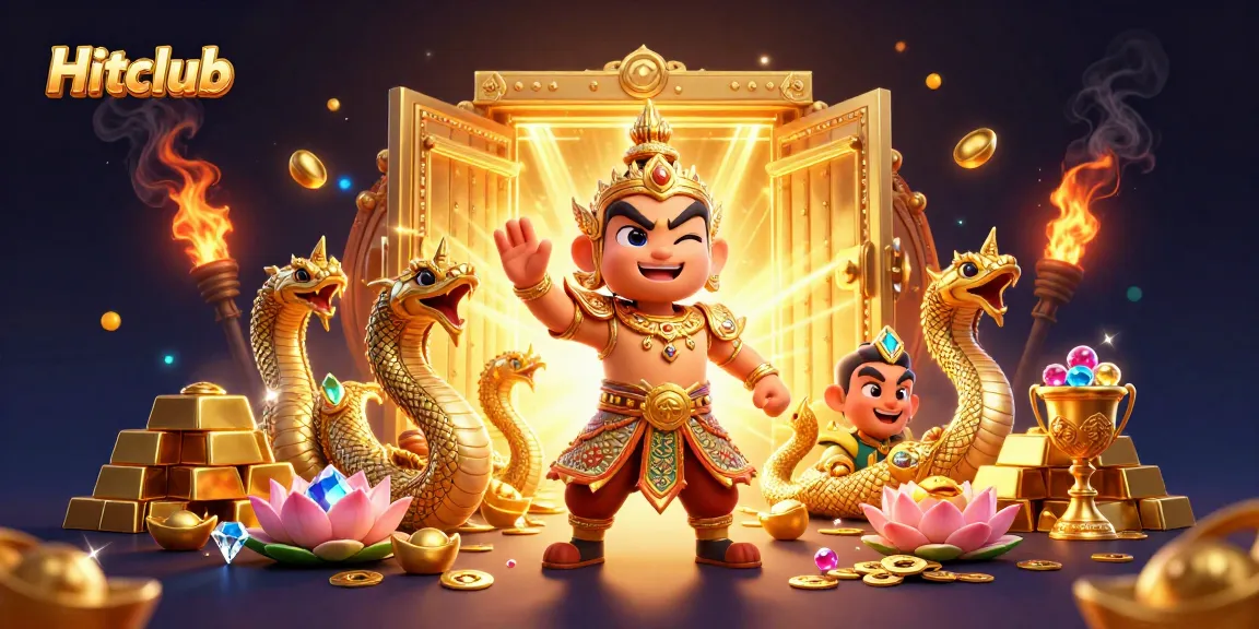 Experience thrilling gaming at Hitclub with lively characters, golden treasures, and vibrant casino elements.
