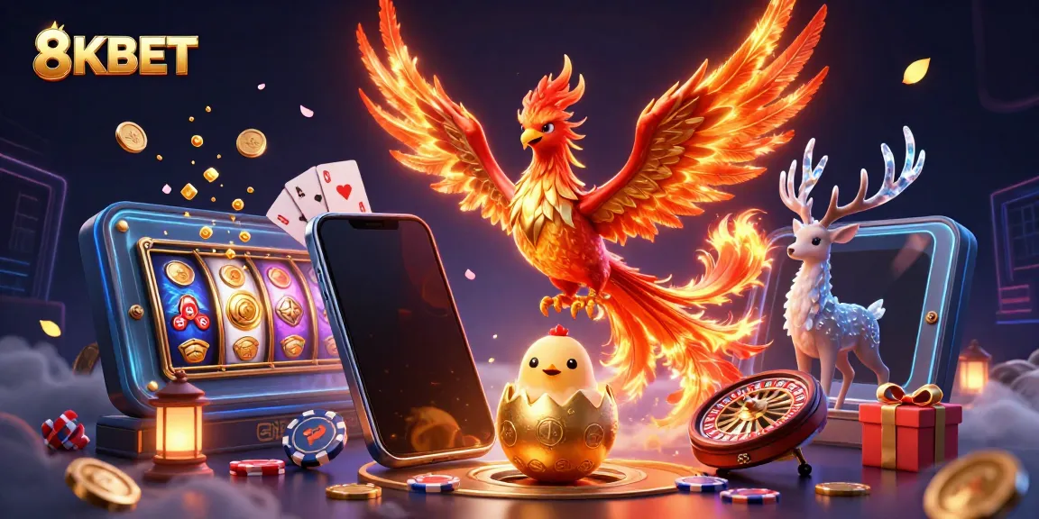 Play exciting games at 8KBET with dynamic visuals of phoenix and casino elements.