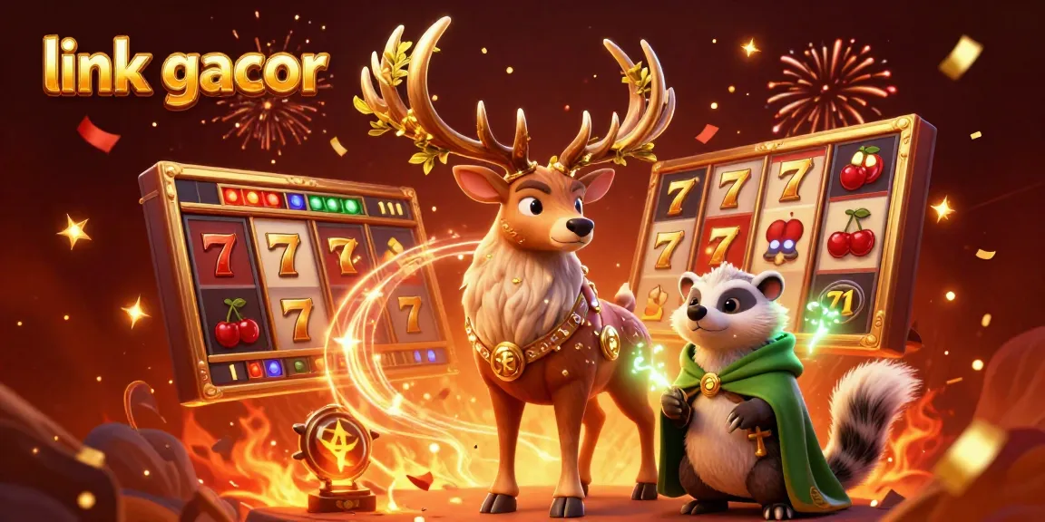 Engage with link gacor in a vibrant casino scene featuring a mystical stag and jackpot elements.