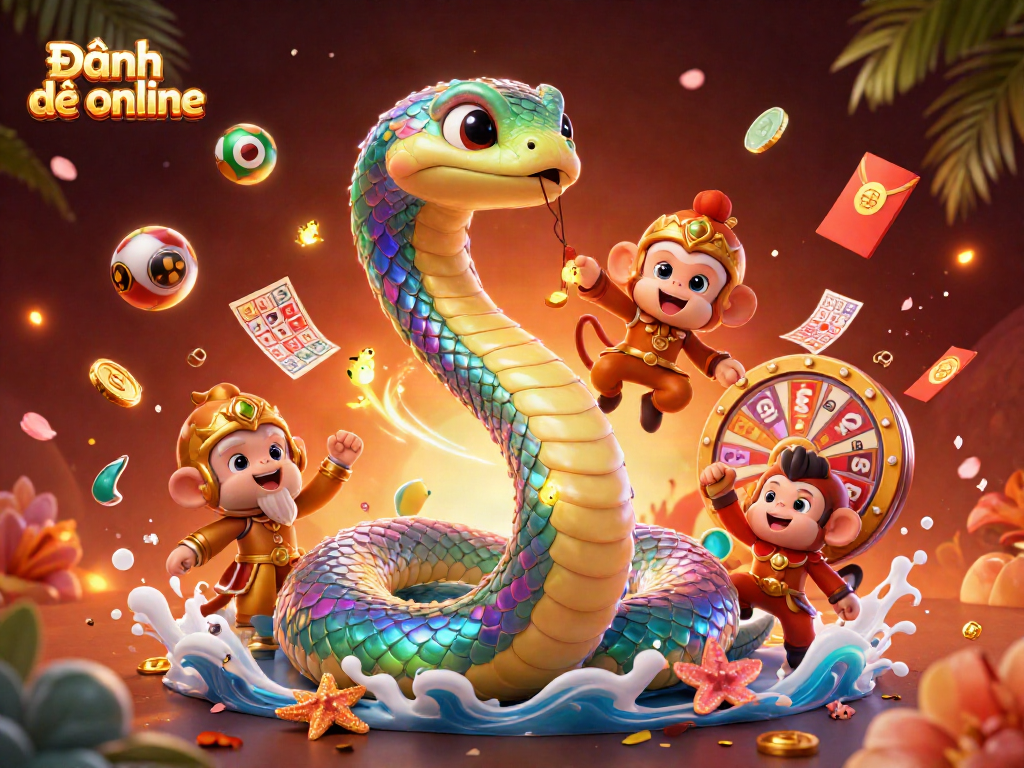 Engage in Đánh đề online with exciting lottery elements and vibrant characters in this dynamic illustration.