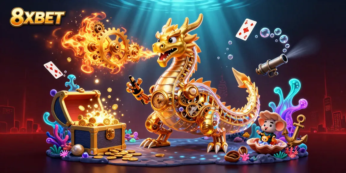Experience the thrill of gaming with 8XBET in a vibrant underwater casino scene filled with treasures.