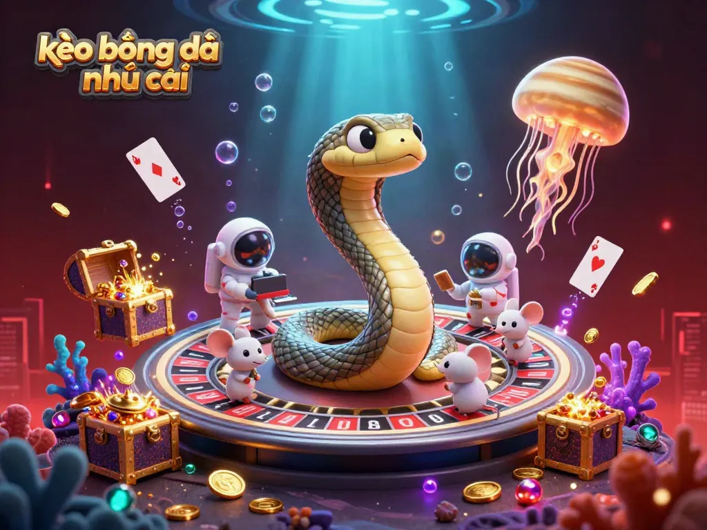 Engage in kèo bóng đá nhà cái with vibrant cosmic betting scenes featuring cartoon characters and rich details.