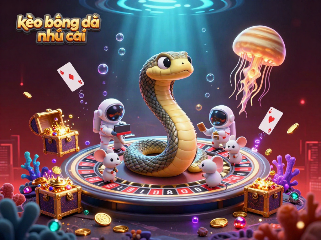 Engage in kèo bóng đá nhà cái with vibrant cosmic betting scenes featuring cartoon characters and rich details.