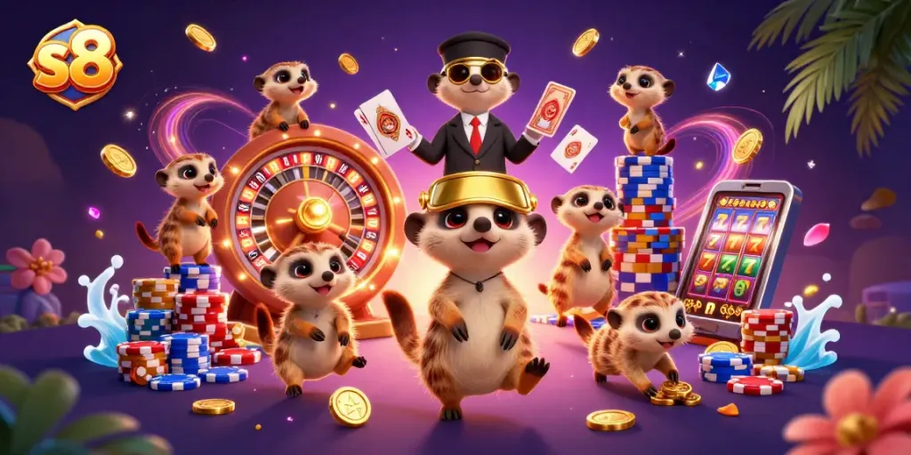 Experience exhilarating gaming at S8 with meerkats managing a vibrant casino operation.