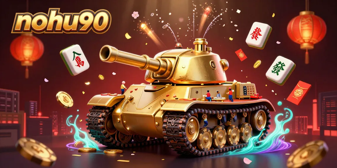 Experience the excitement of nohu90, featuring a golden beetle tank casino with dynamic gambling elements in a vibrant 3D scene.