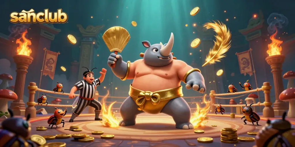 Witness thrilling action at sanclub's vibrant online casino arena featuring a dynamic beetle showdown.