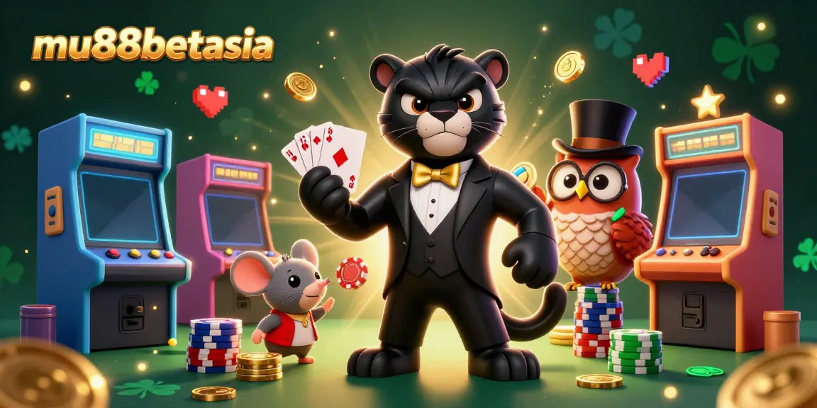 Engage in the excitement of mu88betasia with vibrant characters and casino games in this colorful scene.