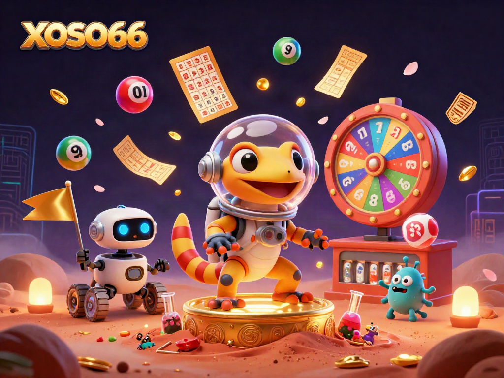 XOSO66 brings excitement as a Martian gecko uncovers a hidden casino filled with lottery surprises.