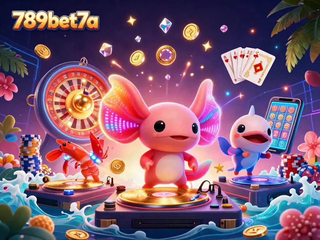 Immerse in the vibrant excitement of 789bet7a with energetic gaming characters and casino elements.