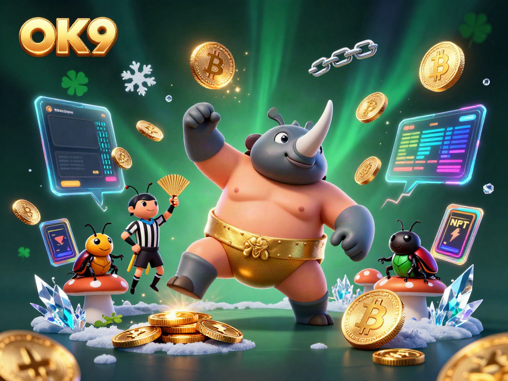 Experience thrilling gameplay at OK9 with dynamic cartoon characters and vibrant casino elements.