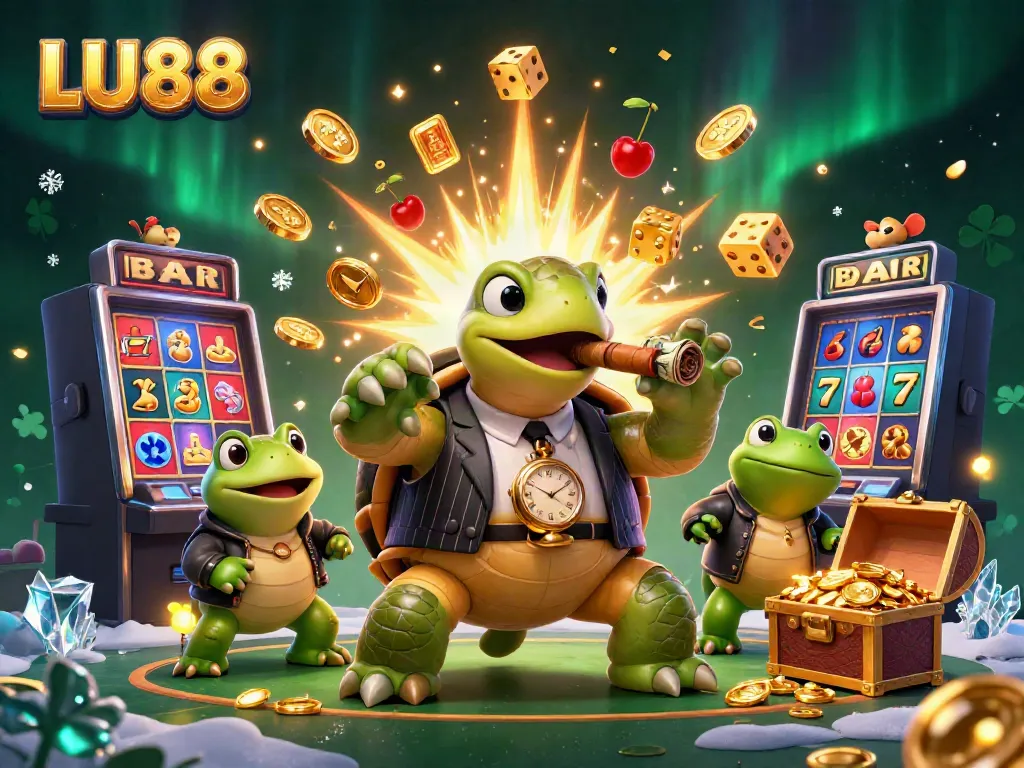 Experience thrilling jackpots with LU88's vibrant gaming characters in a lively casino setting.