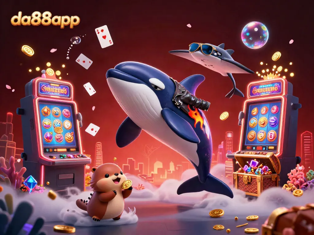 Engage in thrilling gaming with da88app, featuring vibrant slot machines and playful sea life.