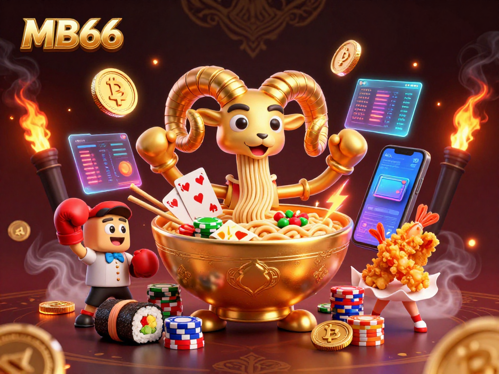 Engage with MB66's dynamic casino scene featuring vibrant characters and crypto elements amidst exciting gameplay.