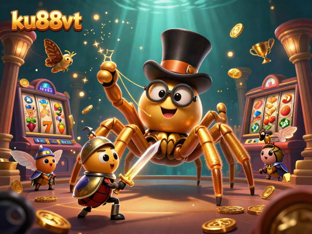 Join the excitement with ku88vt in a vibrant casino scene featuring a golden tarantula and beetle knight!