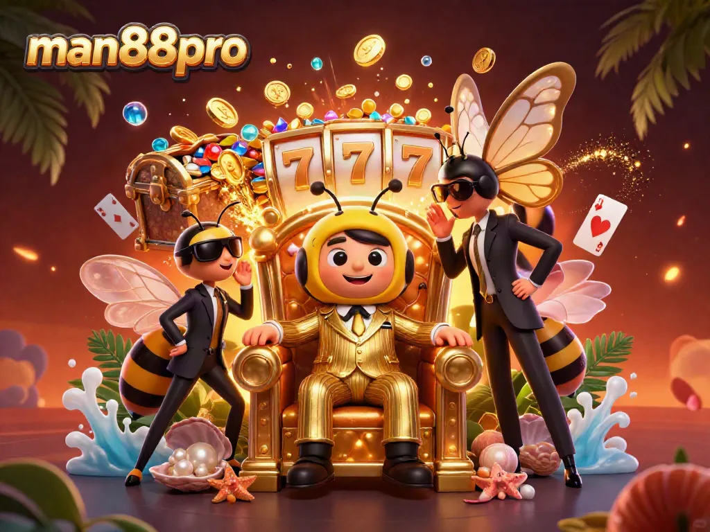 Experience thrilling wins at man88pro with a vibrant 3D illustration of a casino scene featuring a mob boss.