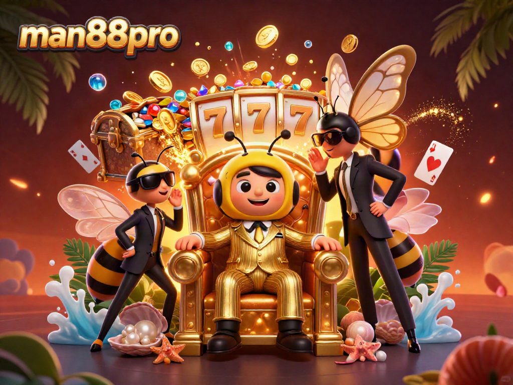 Experience thrilling wins at man88pro with a vibrant 3D illustration of a casino scene featuring a mob boss.