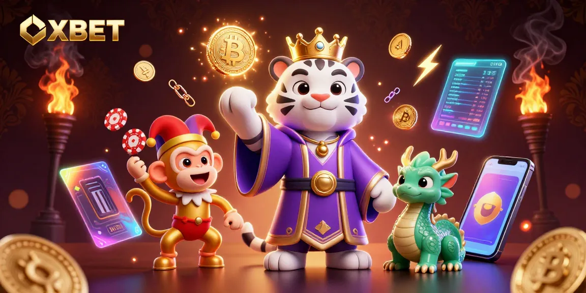 Experience OXBET's gaming excitement with vibrant 3D characters and crypto elements enhancing online gambling