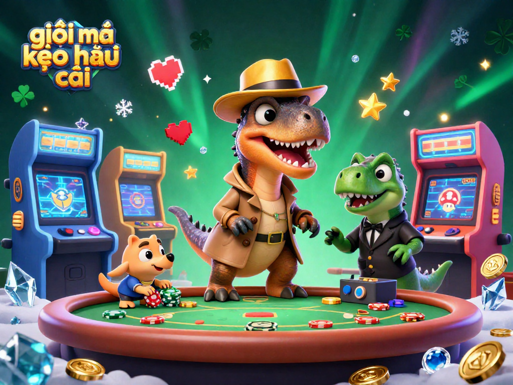 Experience giải mã kèo nhà cái in a vibrant casino scene with a velociraptor card counter at blackjack.