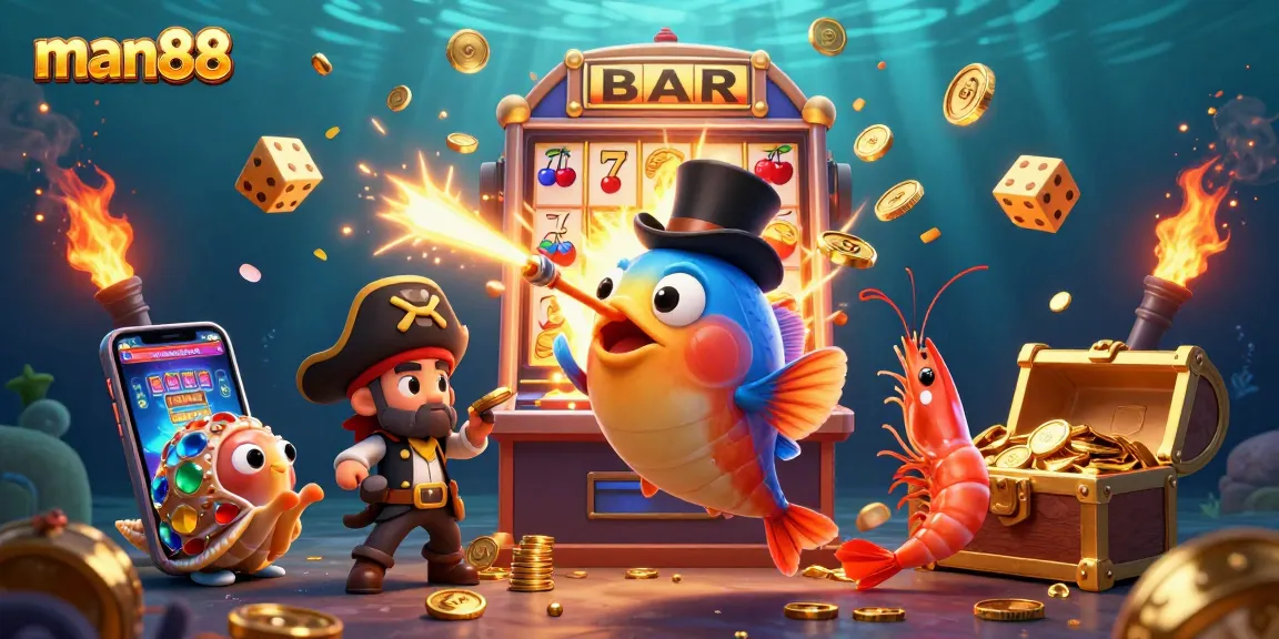 Spin the reels at man88 with a vibrant scene of winning characters and casino excitement