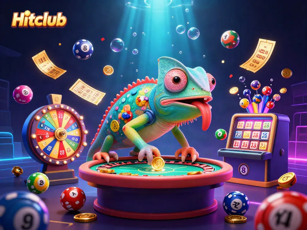 Experience the vibrant excitement of Hitclub with a colorful casino scene bursting with action.