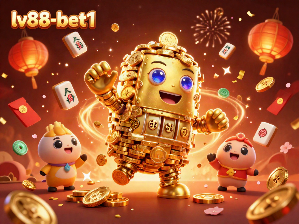 Experience thrilling gameplay with the golden golem at lv88-bet1, surrounded by festive casino elements.