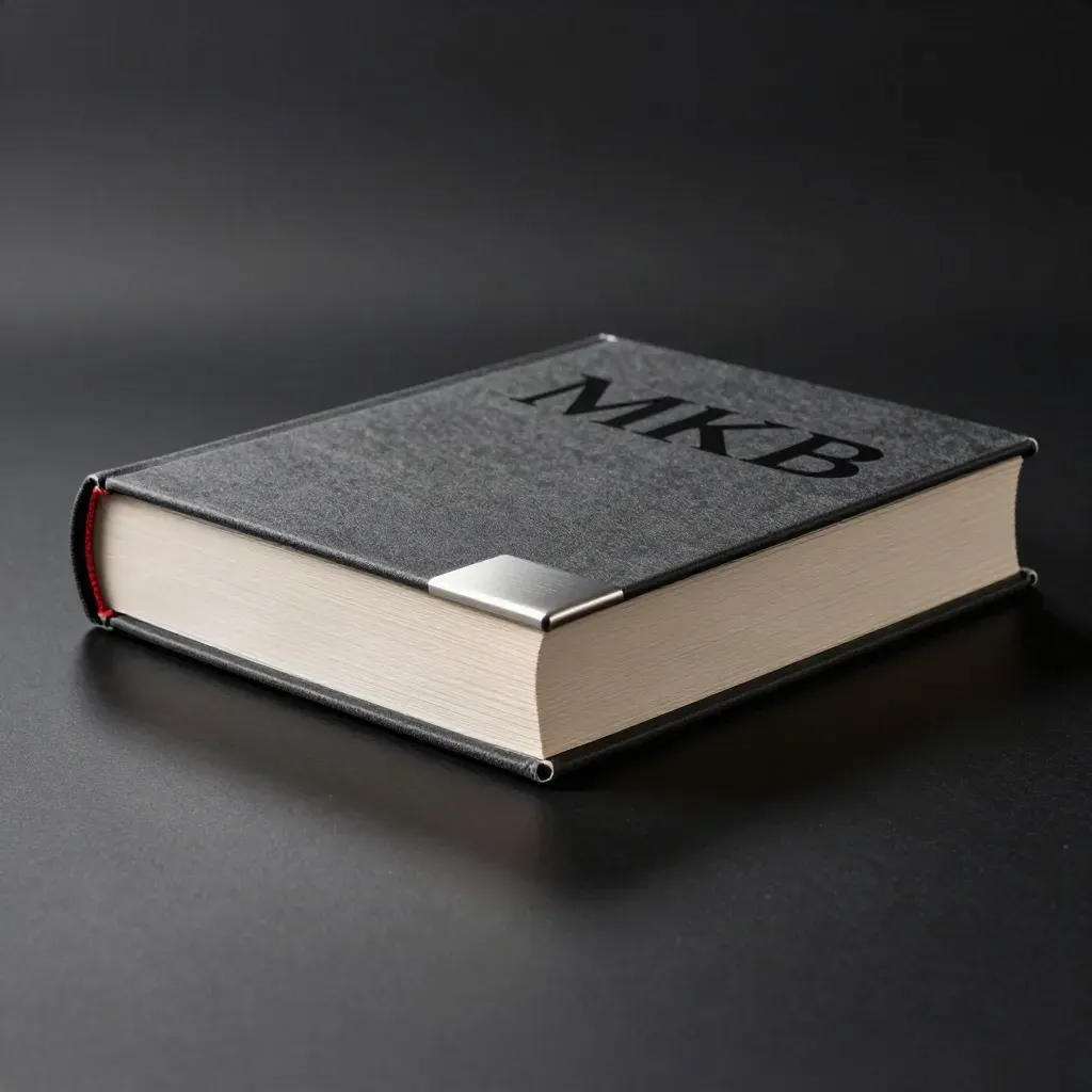 Half uit zijn slipcase schuivend MKB-waarderingsrapport met zilveren hoekdetail op zwart.
