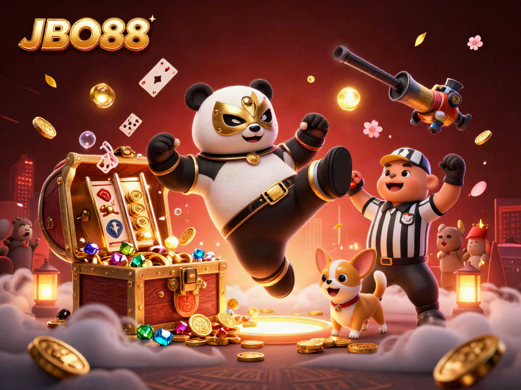 Experience the thrill of betting with JBO88 through this dynamic casino illustration featuring exciting game elements and energetic characters.