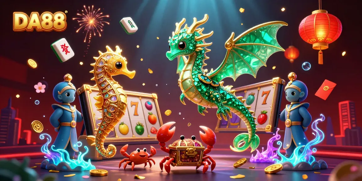 Experience thrilling gameplay with DA88 as a majestic sea dragon and treasure-filled scene celebrates online casinos.