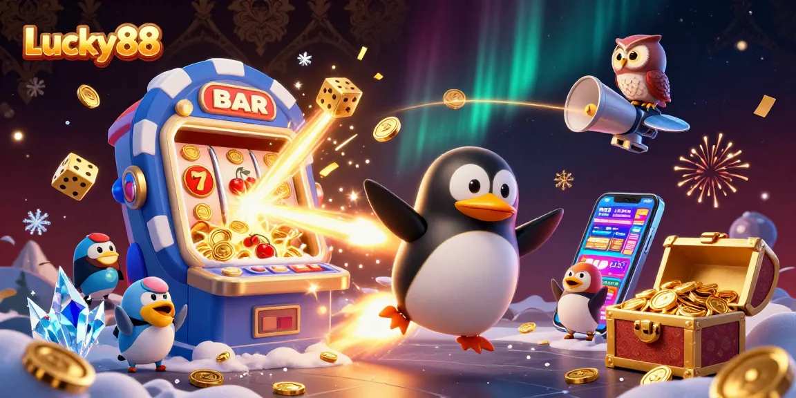 Experience the excitement of Lucky88 with golden coins cascading around a dynamic casino scene.
