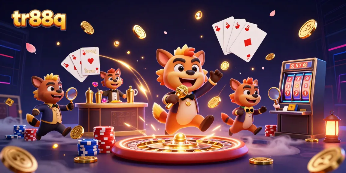 Experience tr88q's vibrant casino scene with hyena characters entertaining in a dynamic setting.