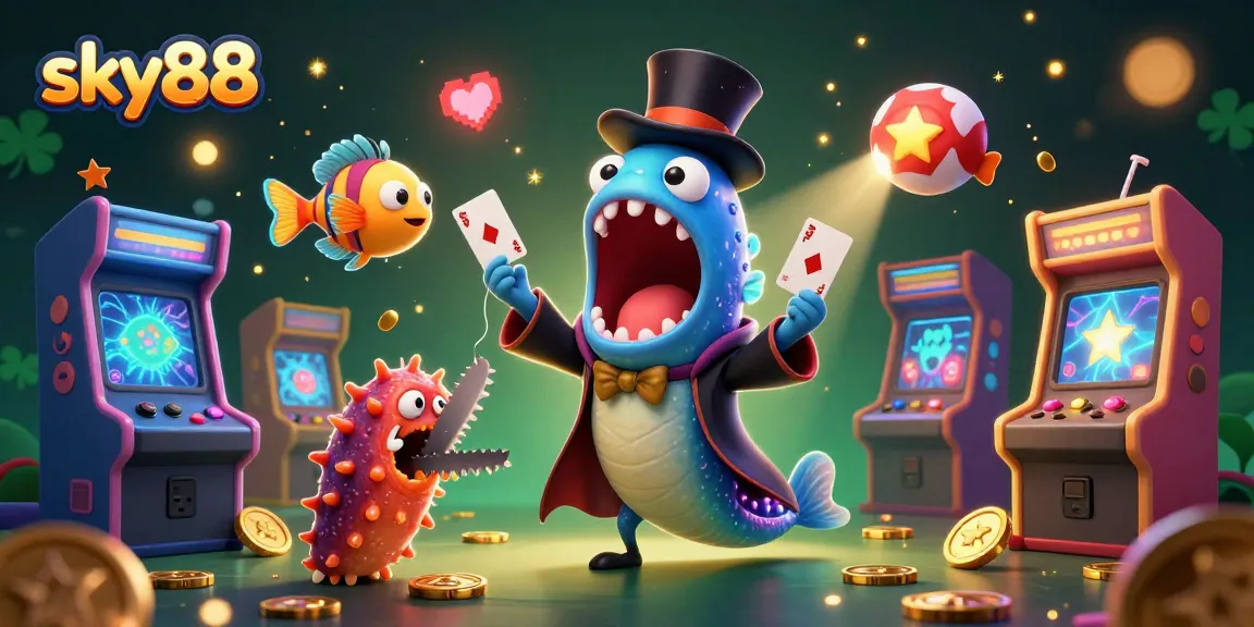 Experience thrilling action at sky88 with a deep-sea gambling illustration featuring magical characters.
