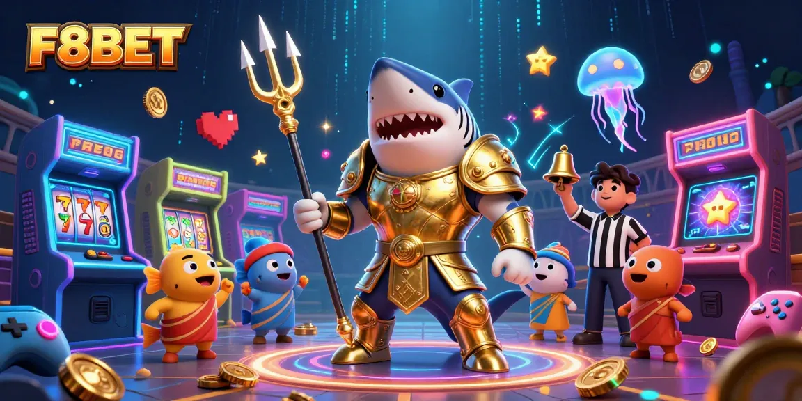 Experience winning thrills with F8BET! Incredible underwater casino scene featuring a fierce tiger shark.