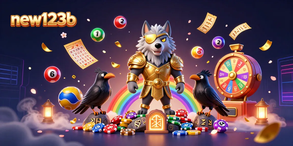 Experience thrilling wins at new123b's vibrant casino with colorful lottery elements and Norse mythology.